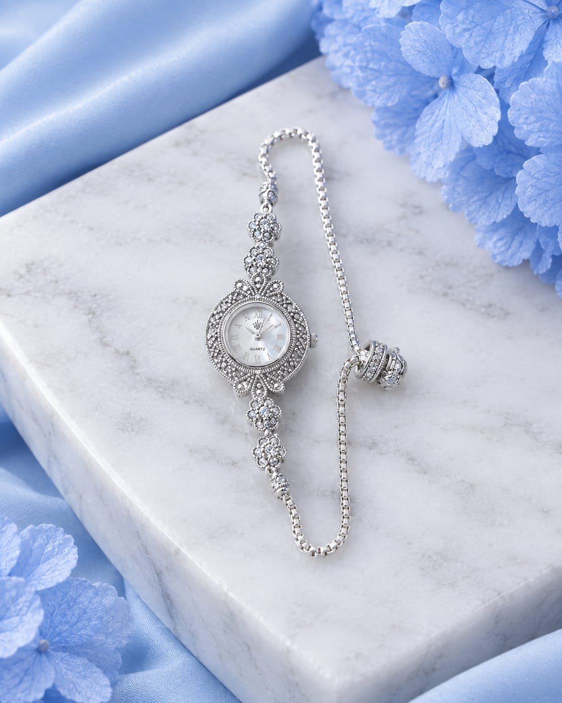 925 Sterling Silver Floral Vintage Watch for Women | Adjustable Oxidized Silver Bracelet Watch (A-268)
